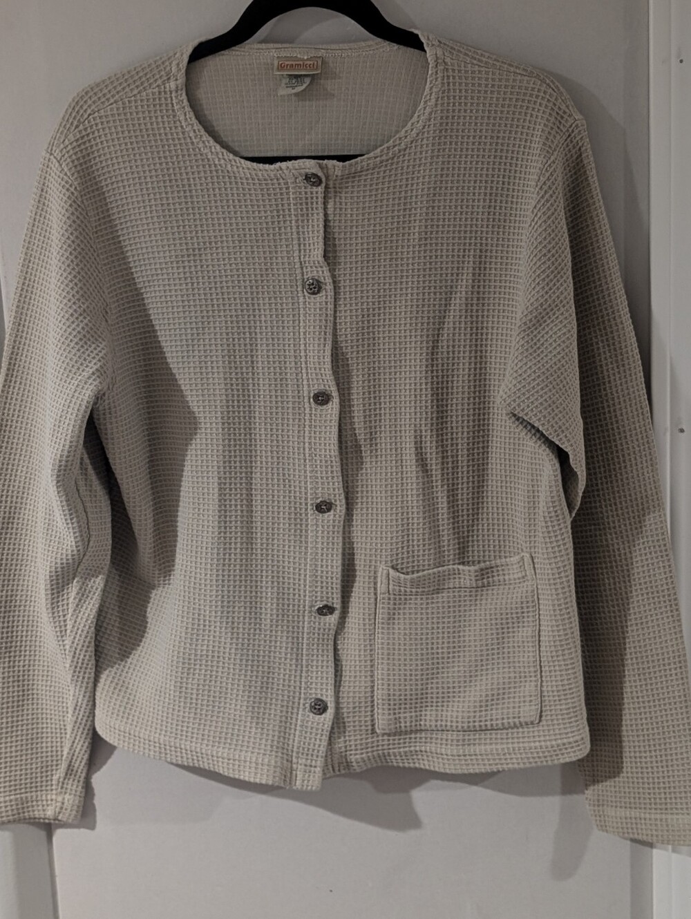 Gramicci Women's Beige Waffle Button-Down Sweater